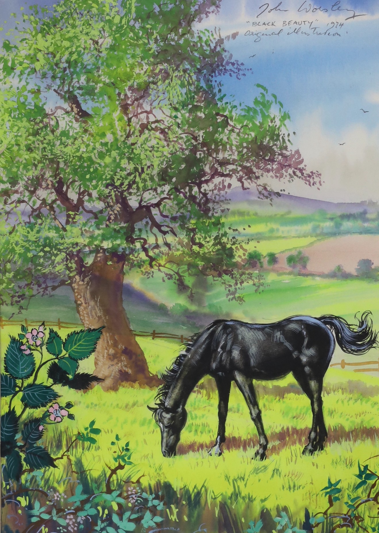 John Worsley, two original illustrations for Black Beauty, both inscribed dated, together with a Black Beauty book
